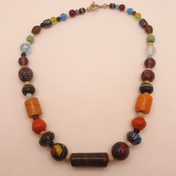 Multi Color Art Glass Bead Necklace - Picture 1 of 8